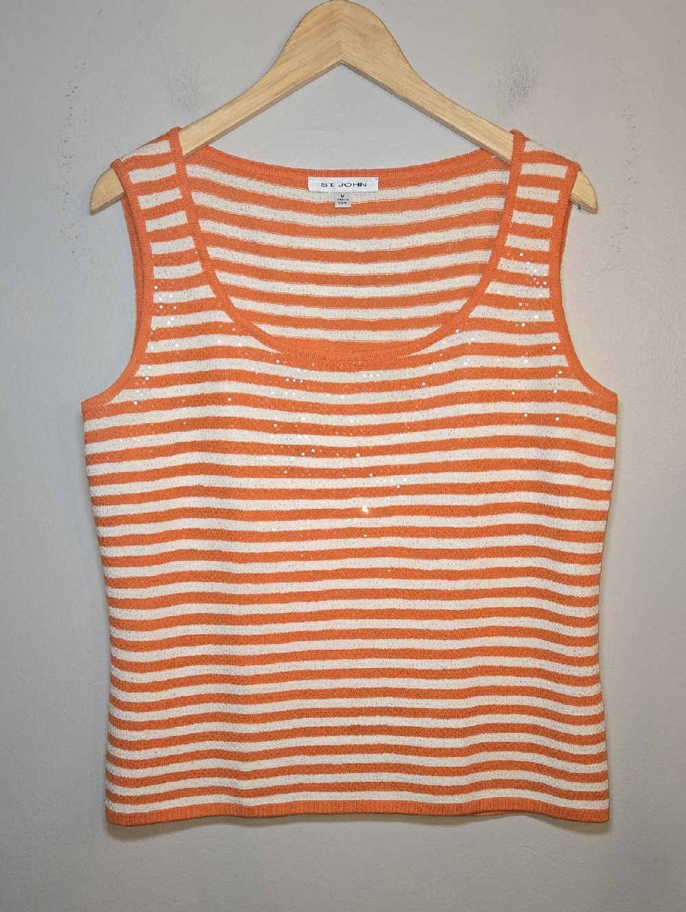 St. John Santana Knit Sequin Striped Tank Top Orange Cream Size M NWOT